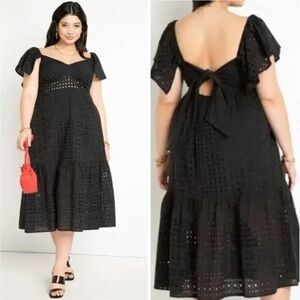 New! Eloquii Eyelet Dress With‎ Sheer Detail black , size 28